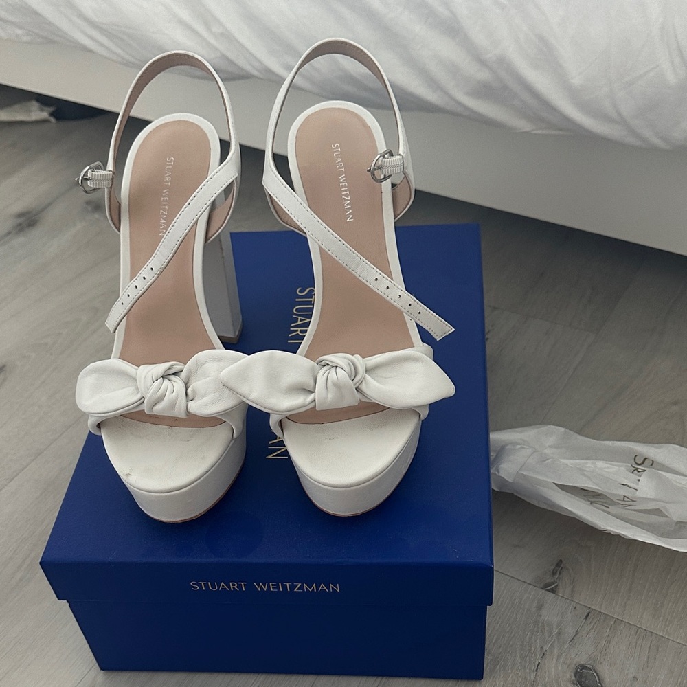 Stuart Weitzman White Leather Platform Sandals